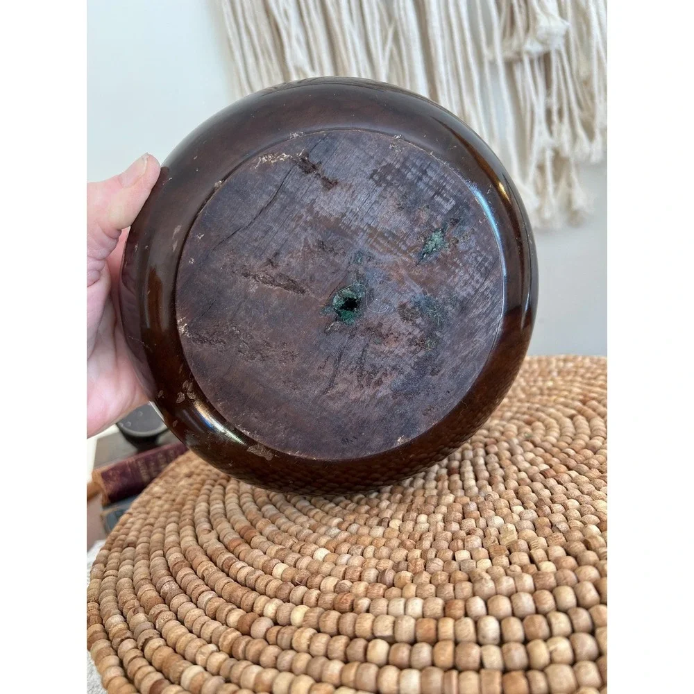 Vintage Wood Nutcracker Bowl with Center Metal Striker (3622)